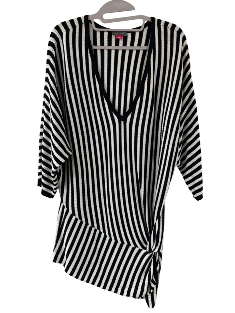 Vince Camuto Striped V-Neck Tie-Hem Top - Black & White Coverup - Size L